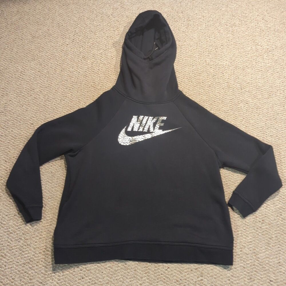 Nike Rally Funnel Neck Hoodie Sweatshirt Womens XL Black Metallic Athleisure